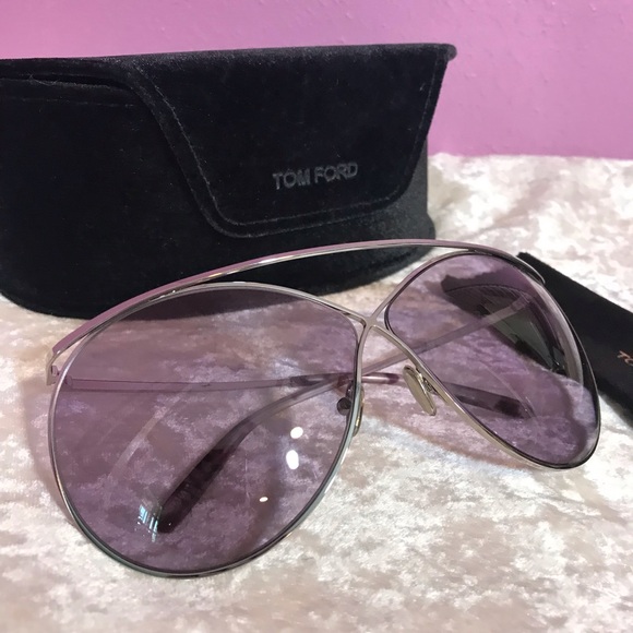 NEW * Tom Ford Stevie 59mm Polarized Aviator Sunglasses Shiny Palladium Burgundy - Picture 3 of 12